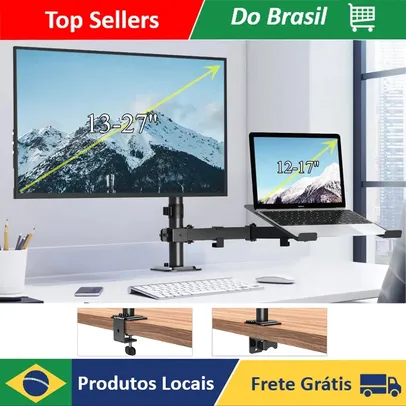 [BR] Suporte Articulado de Mesa para Monitor e Notebook com Articulação Dupla Até 27 polegadas