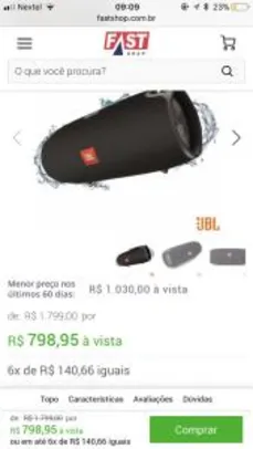 Caixa de Som Bluetooth JBL com Potência de 40W para Android e iOS Preto - JBLXTREMEBLKBR