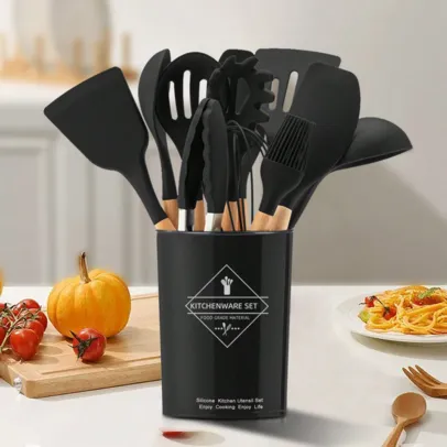 Conjunto De Utensílios De Cozinha De Silicone De Madeira, Pá De Cozimento Cri