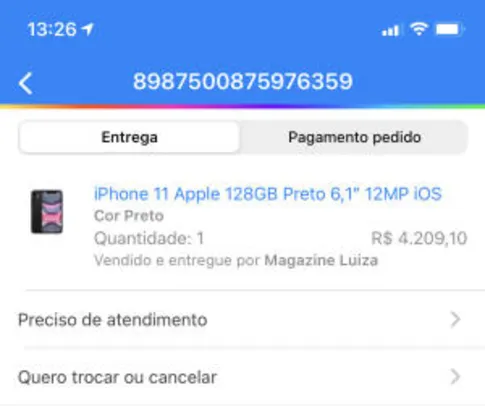 iPhone 11 Apple 128GB Preto 6,1” R$4209