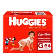 [5 Unid R$214,95] Fralda Huggies Supreme Care G 64 Unidades