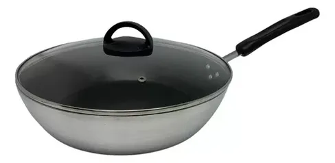 Frigideira Alta Wok Antiaderente 30 Cm Tampa De Vidro