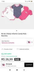 Kit de 3 Body Infantis Candy Kids - Marinho | R$29