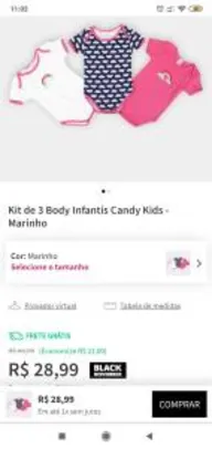 Kit de 3 Body Infantis Candy Kids - Marinho | R$29