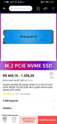 SSD M2 NVME Asgard 1TB 3300/2500 mb/s | R$ 700