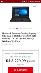 Notebook gamer Samsung Odyssey - R$3229