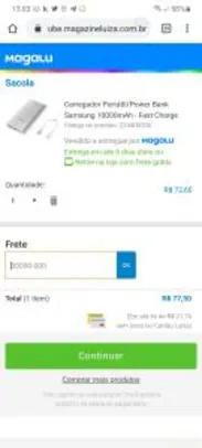 [Cartão Luiza] Carregador Portátil/Power Bank Samsung 10000mAh - Fast Charge
