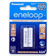 Pilha Recarregável Eneloop AAA (Palito) BK-4MCCE/2BB, Panasonic, Cartela com 2 unidades