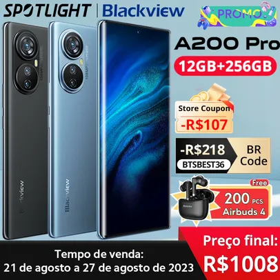 Smartphone Blackview A200 Pro AMOLED, 12GB RAM, ROM 256GB, 120HZ, Câmera 108MP, MTK Helio G99, 66W, PD rápida, 5050mAh