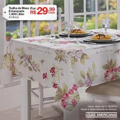 [Americanas - Loja Física] Toalha de mesa estampada 1,40 x 1,40m Andreza por R$ 29,99