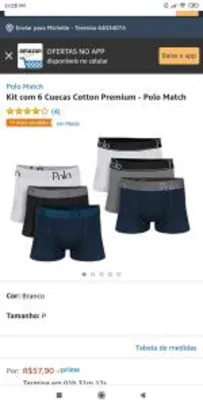 [PRIME] Kit com 6 cuecas cotton Premium - Polo Match Tam P | R$ 58