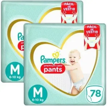 Kit Fraldas Pampers Premium Care Pants Calça - Tam. M 6 a 10kg 2 Pacotes com 78 Unidades Cada