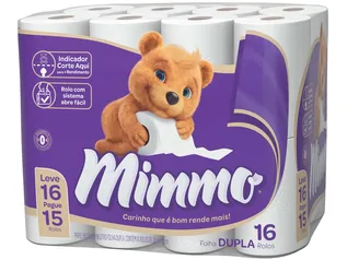 Kit Papel Higiênico Folha Dupla Mimmo 16 Rolos  - 30m com 3 Unidades 