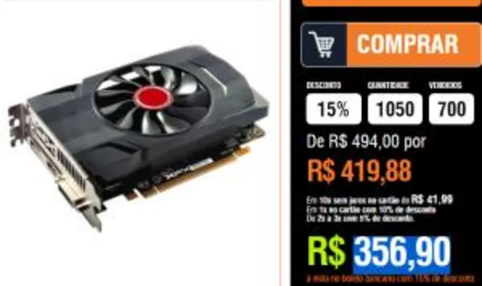 Placa de Vídeo VGA AMD XFX RADEON RX 550 2GB GDDR5 1203Mhz Core DP - RX-550P2SFG5 - R$357