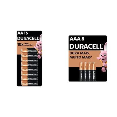 Duracell Pilha Alcalina Aa Pequena Duracell Com 16 Unidades + Pilha Alcalina Aaa Palito Duracell Com 8 Unidades