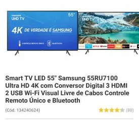 [APP+AME+1XCARTAO=1979] SmartTV 4K Samsung 55" RU7100