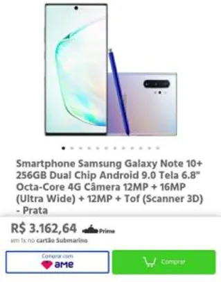 Smartphone Samsung Galaxy Note 10+ 256GB Dual Chip Android 9.0 R$ 3163