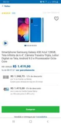Smartphone Samsung Galaxy A50 Azul 128GB R$ 1249