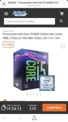 Processador Intel Core i5-9400F Coffee Lake, Cache 9MB, 2.9GHz - R$795