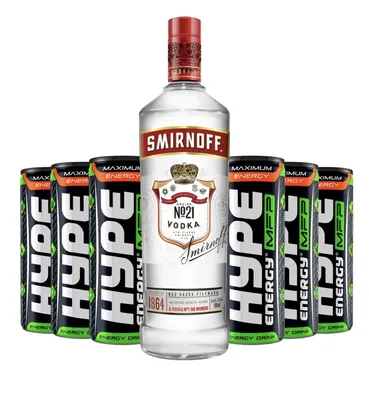 Kit Vodka Smirnoff 998ml + 06 Energéticos Hype Original Lata 250ml