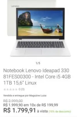 Notebook Lenovo Ideapad 330 81FES00300 - Intel Core i5 4GB 1TB 15,6” Linux