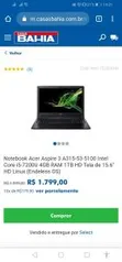 Notebook Acer Aspire 3 A315-53-5100 Intel Core i5-7200U 4GB RAM 1TB HD Tela de 15.6" HD Linux (Endeless OS)