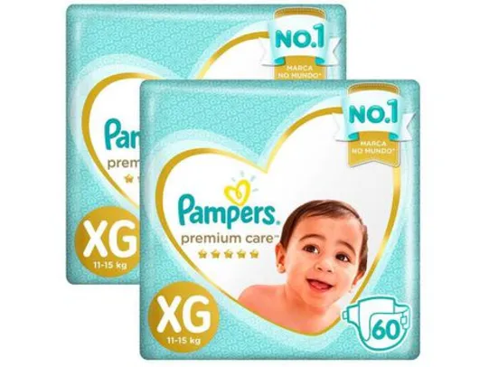 Kit Fraldas Pampers Premium Care Tam. XG  - 11 a 15kg 2 Pacotes com 60 Unidades Cada - Fralda Descartável - Magazine Luiza