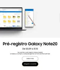 [Usuários selecionados] - Pré registro Galaxy Note 20 - 1 ano de Office 365 de graça