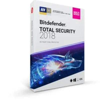 Bitdefender Total Security 2018 - 5 dispositivos - 1 ano - R$70