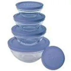 [Salfer] Conjunto de Potes em Vidro 5 peças com Tampa Azul - Euro- R$30