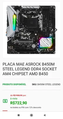 Placa-mae asrock b450 Steel legend | R$ 722