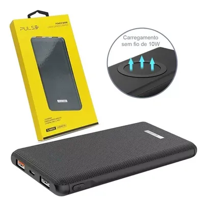 Carregador Portátil Powerbank 10.000 Mah Universal Cinza - Com carregamento sem fio por Indução 