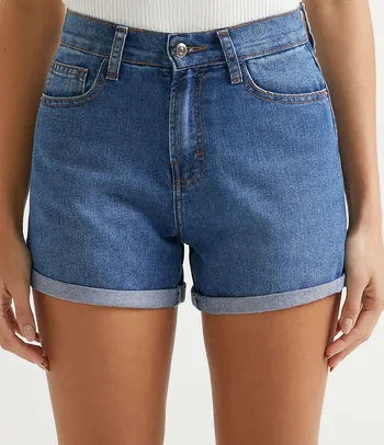 Short Cintura Média em Jeans com Barra Dobrada Azul Escuro