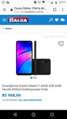 Smartphone Xiaomi Redmi 7 64GB 3GB RAM Versão Global Desbloqueado Preto