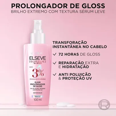 [REC] L'Oréal Paris Elseve Sérum Capilar Elixir Prolongador de Gloss Glycolic Gloss, 72 Horas de Duração, 100ml