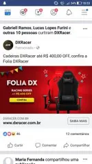 Cadeiras DXRACER com até R$400 OFF