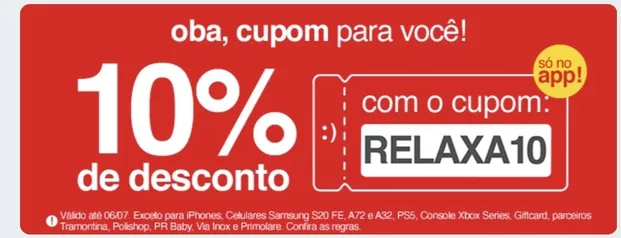 Cupom de 10% no APP da Americanas