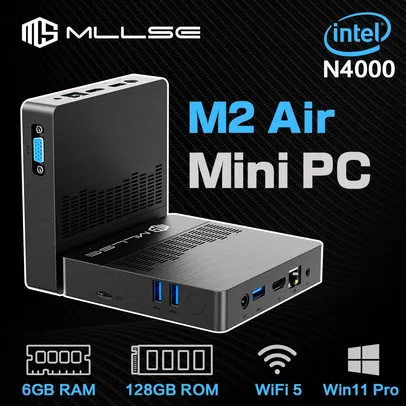 [Taxa Inclusa/Moedas/APP/R$ 410,24 GPay] Mini PC MLLSE M2 Air - Intel N4000, 6GB de RAM, 128GB ROM, Windows 11