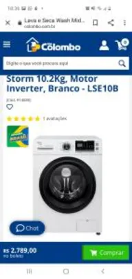 Lava e Seca Wash Midea Storm 10.2Kg, Motor Inverter, Branco - LSE10B | R$2789