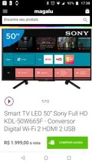 Smart TV LED 50” Sony Full HD KDL-50W665F - Conversor Digital Wi-Fi 2 HDMI 2 USB | R$1.999