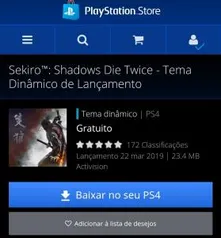 Tema Dinâmico Sekiro: Shadows Die Twice