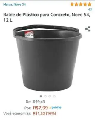 Balde de Plástico para Concreto, Nove 54, 12 L | R$8