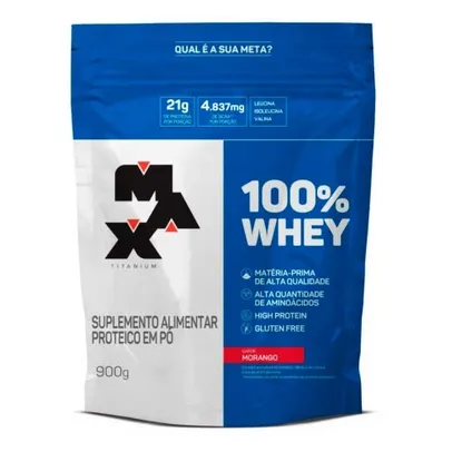 100% Whey Protein Refil 900G Morango Max Titanium