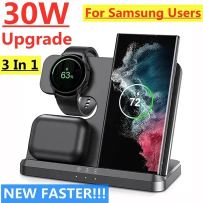 [1ªCompraR$79] Carregador sem fio para Samsung Galaxy 30W 3in1