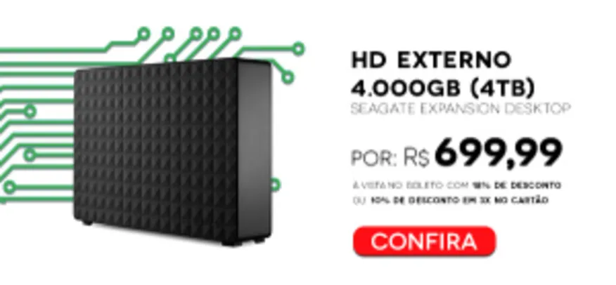 [WAZ] HD Externo Seagate 4TB USB 3.0 - R$ 699,99