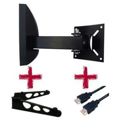 Suporte Bi-Articulado de Parede Brasforma SBRP-136 para TVs de 10” a 55” + Suporte DVD + Cabo HDMI