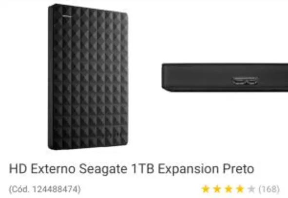 [App] HD externo 1TB Seagate | R$246