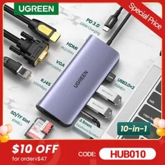 Ugreen Hub USB C - Hub HDMI adaptador 10 em 1 | R$238