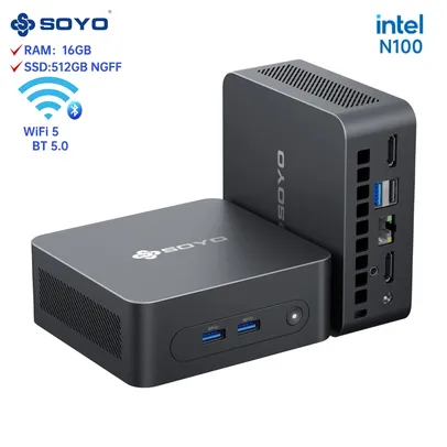 [Taxa inclusa] Soyo m2 plus 2 mini pc intel alder lake n100 windows 11 pro mini pc 16gb ddr4 512gb pcie m.2 ssd wifi 5 bt5.0