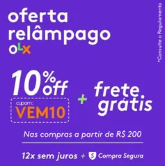 Cupom 10% + frete gratis acima de 200 na OLX Pay